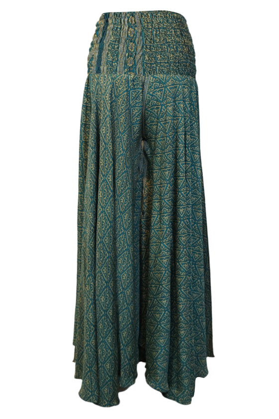 Handmade Ocean Blue Boho Floral Palazzo Pants – Effortlessly Elegant & Breezy SM