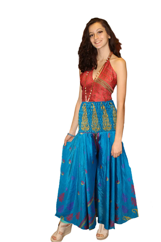 Handmade Sea Blue Boho Palazzo Pants – Flowy, Elegant &  Wide-Leg Style SM