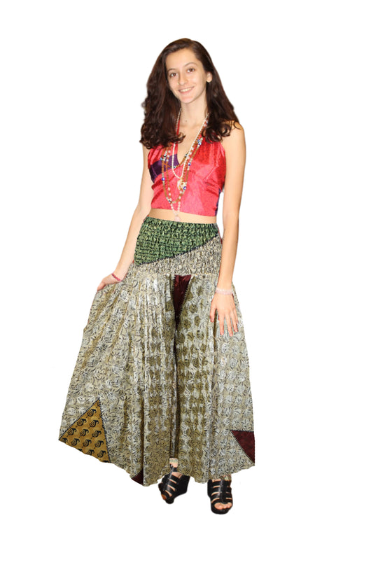 Handcrafted Boho Wide-Leg Palazzo Pants – Soft Beige with Whimsical Floral Print SM