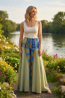  Handcrafted Boho Wide-Leg Palazzo Pants – Light Green Floral Print  SM