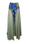 Handcrafted Boho Wide-Leg Palazzo Pants Light Green with Whimsical Floral Print SM