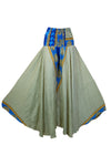 Handcrafted Boho Wide-Leg Palazzo Pants Light Green with Whimsical Floral Print SM