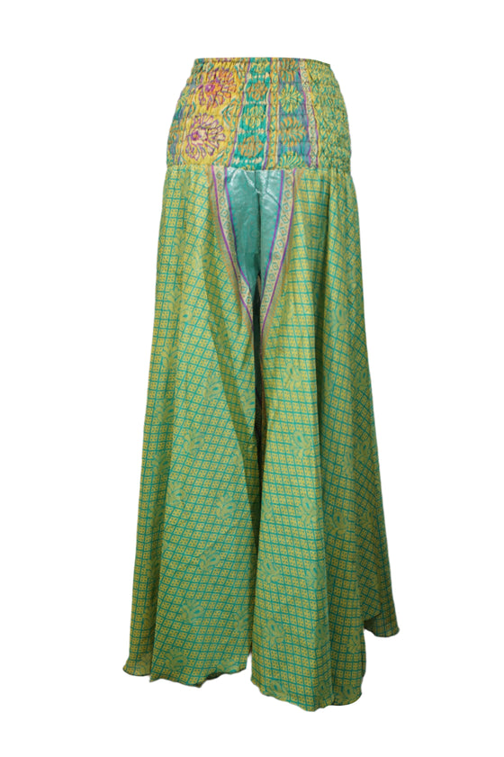 Bohemian Floral Print Boho Palazzo Pants in Handcrafted Sage Green Elegance SM