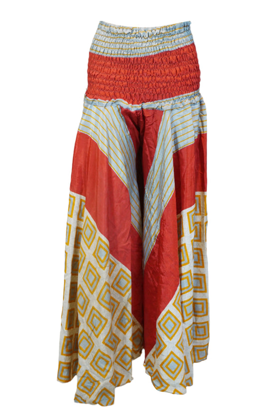 Boho Wide-Leg Palazzo Pants – Red & Beige with a Whimsical Floral Touch SM
