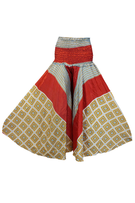 Boho Wide-Leg Palazzo Pants – Red & Beige with a Whimsical Floral Touch SM