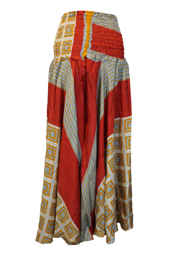 Boho Wide-Leg Palazzo Pants – Red & Beige with a Whimsical Floral Touch SM
