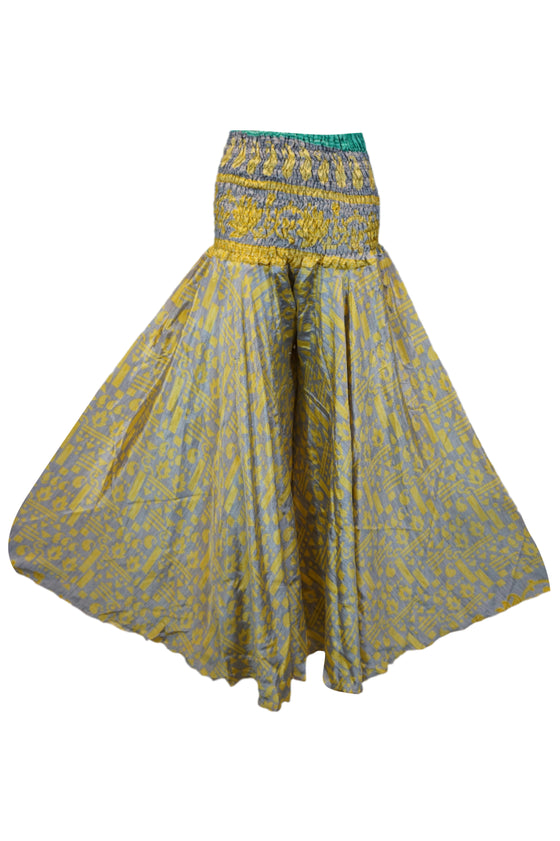 Handcrafted Boho Palazzo Pants in Gray & Yellow with Whimsical Floral Prints SM