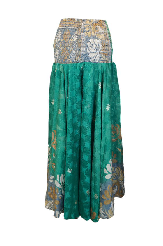 Handcrafted Mint Green Boho Palazzo Pants with Bohemian Floral Elegance SM