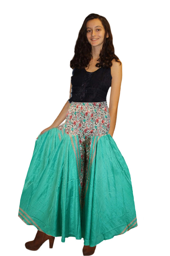 Handcrafted Greenish Boho Palazzo Pants with Elegant Bohemian Floral Motifs SM
