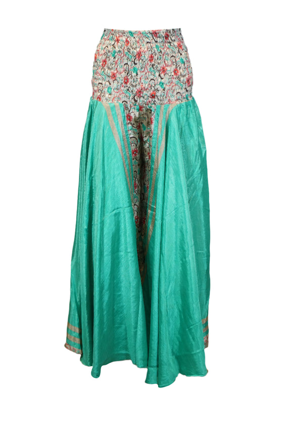 Handcrafted Greenish Boho Palazzo Pants with Elegant Bohemian Floral Motifs SM