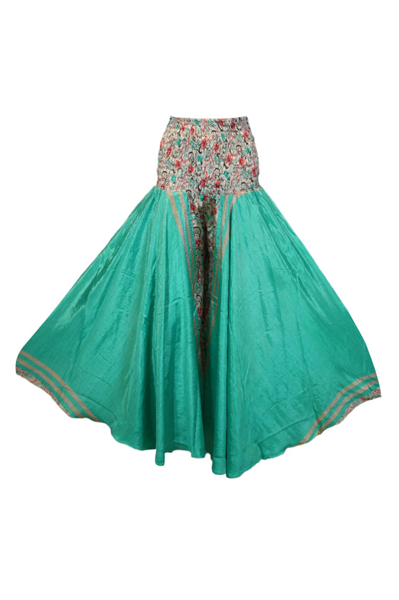 Handcrafted Greenish Boho Palazzo Pants with Elegant Bohemian Floral Motifs SM