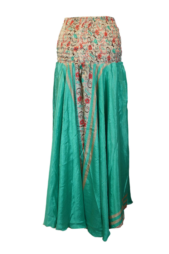 Handcrafted Greenish Boho Palazzo Pants with Elegant Bohemian Floral Motifs SM