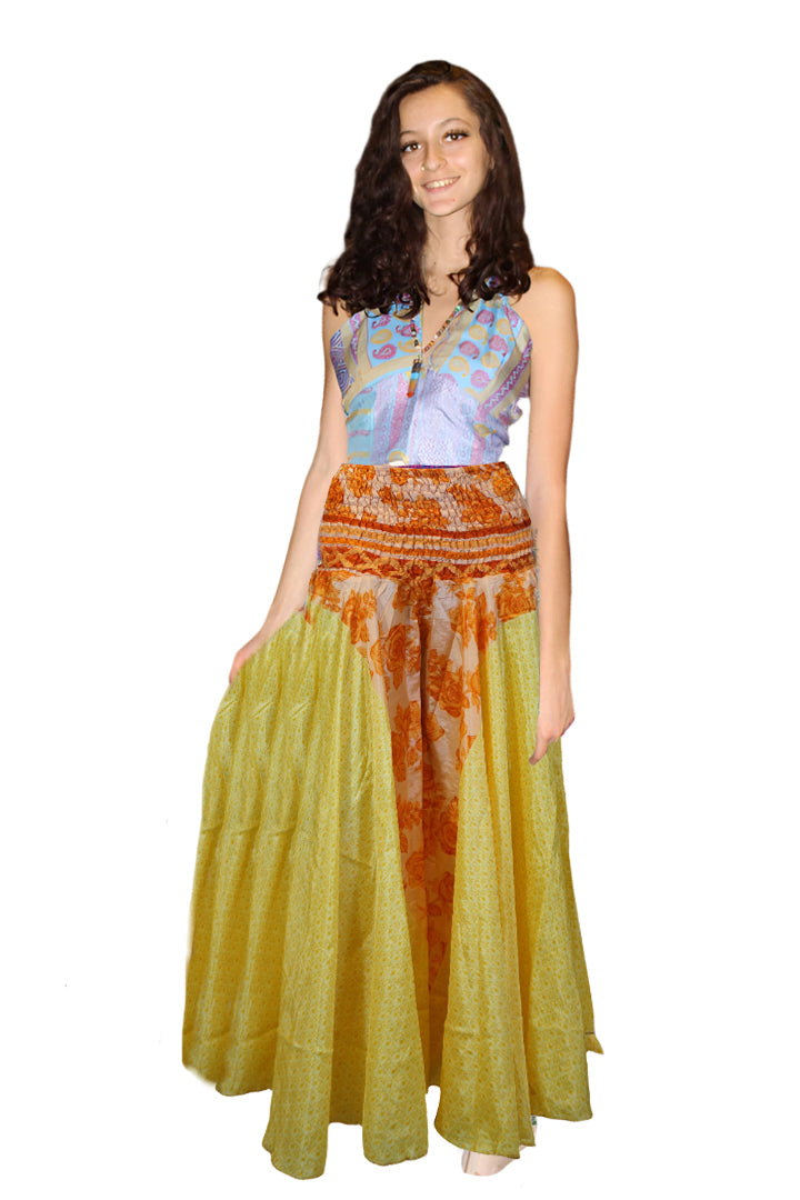 Handmade Light Yellow Boho Wide-Leg Pants – Effortless Elegance with Flowy Palazzo SM