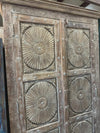 Antique Handcarved Cabinet Sunbrust Rustic Brown Storage Rustic Armoire
