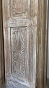 Vintage Whitewashed Door Sunburst Carved Solid Wood Sliding Barn Doors 96x27