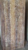 Hand-Carved Tree of Life Wall Panel Rustic Whitewashed Vintage Barn Door 80x36