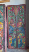 Bohemian Carved Wood Panel Tree of Life with Peacocks Vibrant Folk Art 84x36