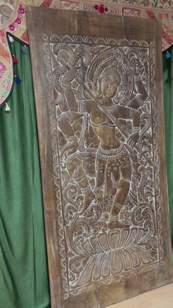 Vintage Wall Art Hand-Carved Shiva Temple Barn Door Wall Accent 84x41