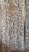 Antique Hand Carved Barn Door Teal Patina Floral Wood Panel Wall Art 80X36