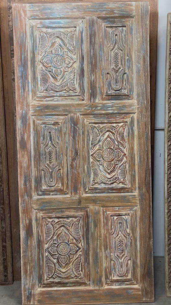 Vintage Lotus Indian Carved Door Reclaimed Wood Barn Door 80x36
