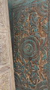 Midcentury Carved Tall Door | Six-Panel Whitewashed Floral Sliding Barn Door 96x48