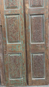 Antique Artisan Carved Double Doors Distressed Green Barn Door 80