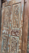 Antique Carved Blue Floral Closet Door Rustic Sliding Barn Door Wall Panel