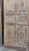 Antique Carved Wood Single Door Distressed Green Hinged or Barn Door 80x35