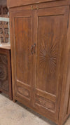 Antique Indian Carved Wooden Armoire | Rustic Sunburst FarmhouseCabinet