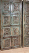 Vintage Carved Wood Door Rustic Green Sliding Pocket Doors 80x36
