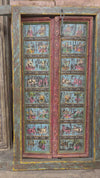 Antique Indian Door Hand Carved Blue Painted Garden Doors 69.5x38
