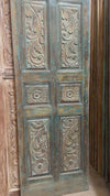 Antique Carved Teal Pantry Door - Feature Wall Art Barn Door Panel 80x27