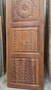 Antique Carved Door – 3 Panel Barn Door with Floral Design Sliding Door 80x36