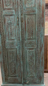Antique Blue Hand Carved Armoire Brass Studs Floral Bedroom Cabinet