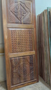 Midcentury Carved Wood Door Geometric Medallion Three Panel Farmhouse Sliding Door 96x36
