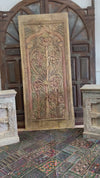 Vintage Carved Tree of Life Barn Door Colorful Reclaimed Wood Wall Panel 96x40