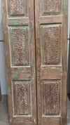 Antique Carved Pantry Door Blue Floral Hinged or Sliding Double Doors 80