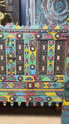 Antique Colorful Damchiya Tribal Cabinet Carved Sideboard Table 52x45