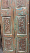 Hand Carved Vintage Wood Double Doors Distress Blue Barn Doors 80x32.5