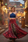 Red Boho Palazzo Pants – Handmade Flowy Wide-Leg Trousers with Floral Patterns SM