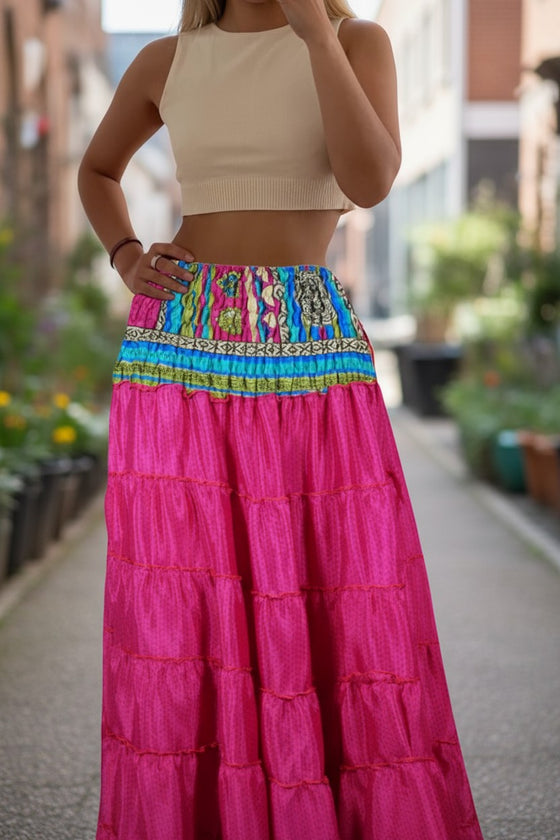 Women's Skirt Barbie Pink Floral Maxi Skirt Stylish Boho Skirt Dress S/M