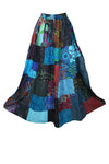 Boho Women Blue Patchwork Cotton Maxi Skirt – Lightweight Summer Beachwear Skirt SM