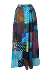 Boho Women Blue Patchwork Cotton Maxi Skirt – Lightweight Summer Beachwear Skirt SM