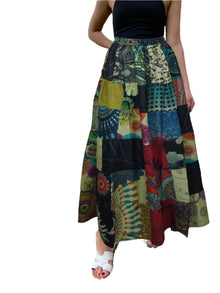  Boho Patchwork Cotton Maxi Skirt for Women – Colorful & Lightweight Summer Beachwear