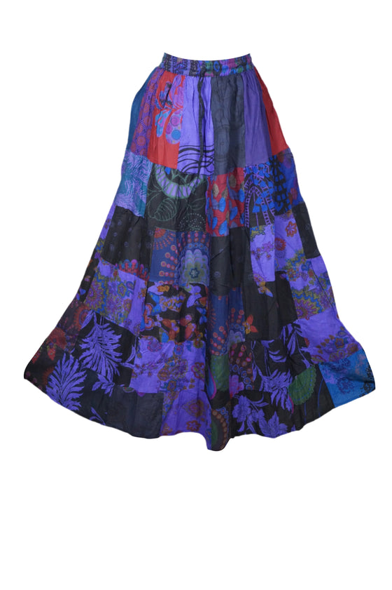 Women's Bohemian Maxi Skirt – Purple Cotton Patchwork for Beach & Summer Days SM
