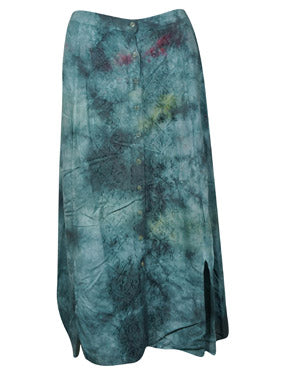 Womens Renaissance Faire Skirt, Tie Dye Button Down Long Skirts S/M/L