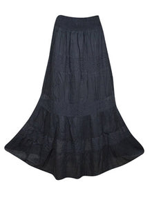  Womens Hippie Faire Skirt, Black Lace Work Handmade Maxi Skirt, Fall Boho Skirts, S/M/L