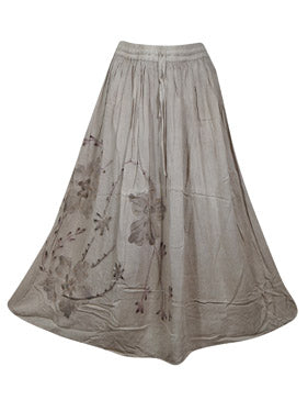 Ivory Renaissance Long Skirt with Hand Embroidery Hippie Skirt S/M
