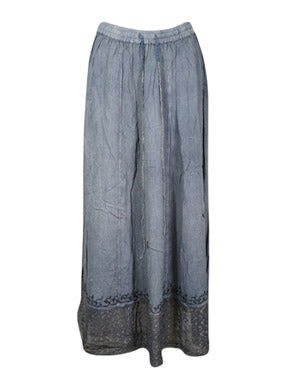 Womens Maxi Skirt, Blue Embroidered, Hippie Vintage Retro Maxi Skirts M/L