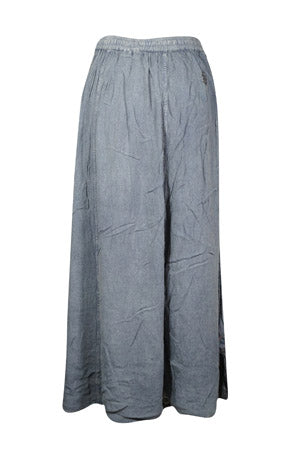 Womens Maxi Skirt, Blue Embroidered, Hippie Vintage Retro Maxi Skirts M/L